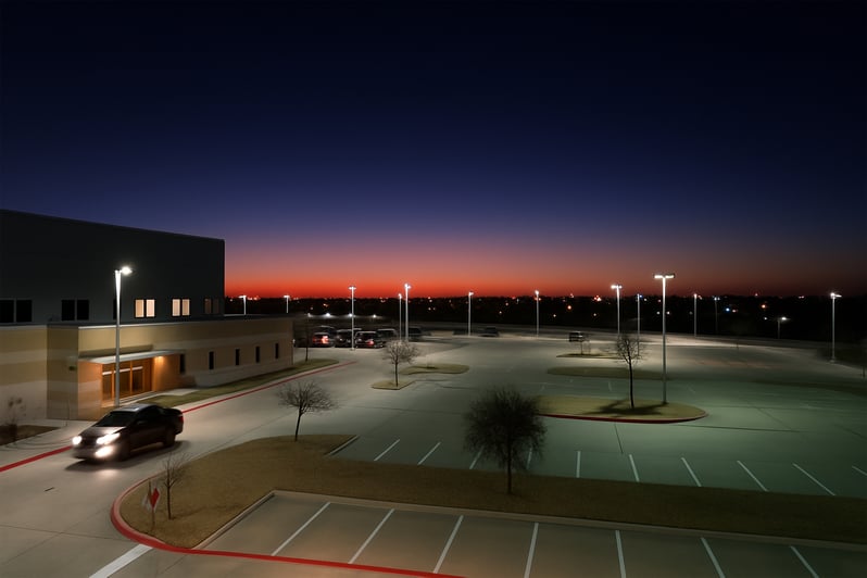 parking lot by night with solar lighting
